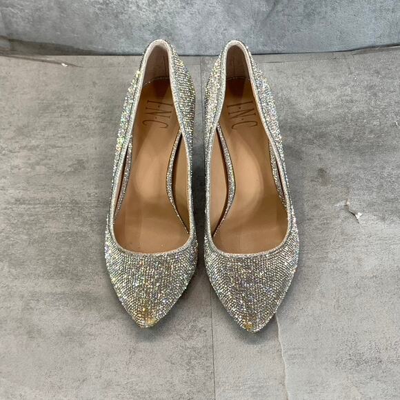 INC INTERNATIONAL CONCEPTS Women's Silver Rhinestone Zitah Pointed-Toe Pumps SZ6 - Picture 4 of 9